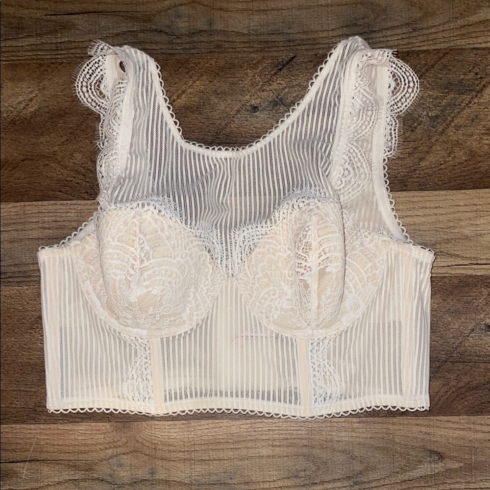 Victoria’s Secret Lace Trimmed Sheer White High Neck Bralette size 36B